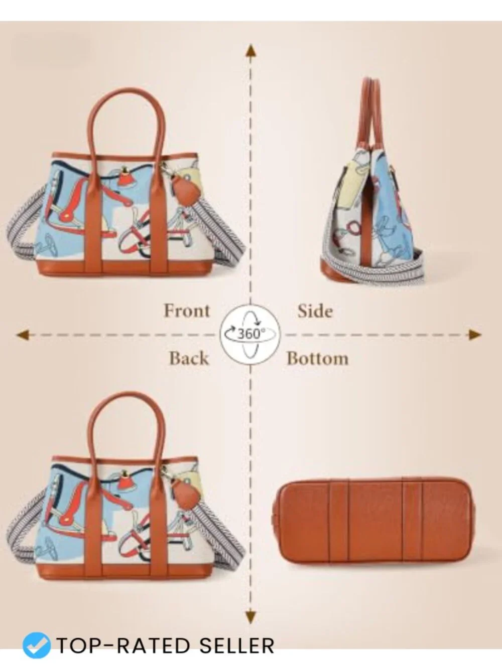 DesKimdo Top Handle Satchel Tote Handbag Shoulder Purse PU Leather Floral
